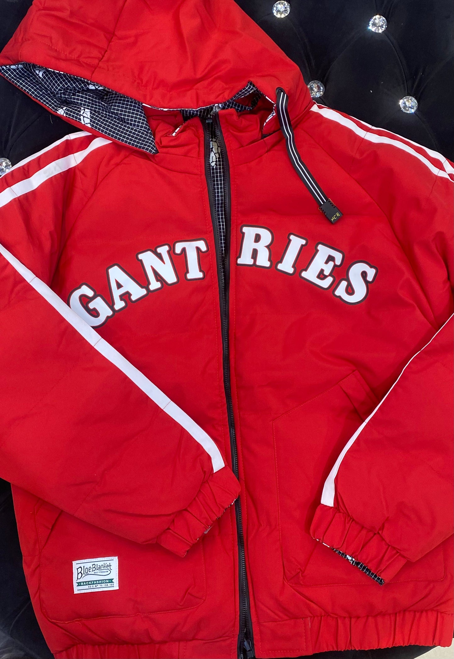 TNAG Red Colour Latter Printed Full Sleeves Solid Hooded Winter Reversible Jacket 89211