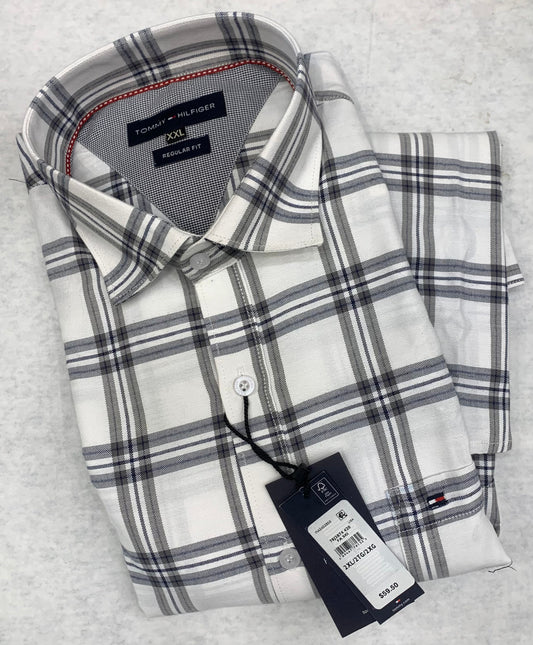 MOT White Grey Colour With Check Design Casual Mens Shirt 1105042