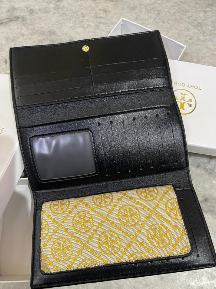 ROT TOR T MONOGRAM JACQUARD APRICOT THREE FOLD WALLET LEATHER  LADIES WALLET