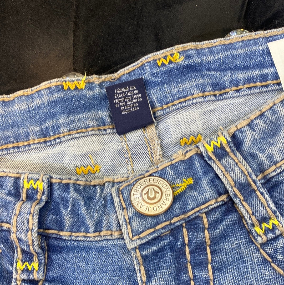 TR Sky Blue Yellow Thread Button Straight Fit Jeans for Men Boys 110301