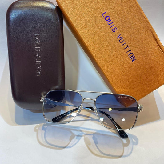 UOL Silver Frame Blue Shade Unisex Branded Sunglasses Lv1121 C6 57 16-141