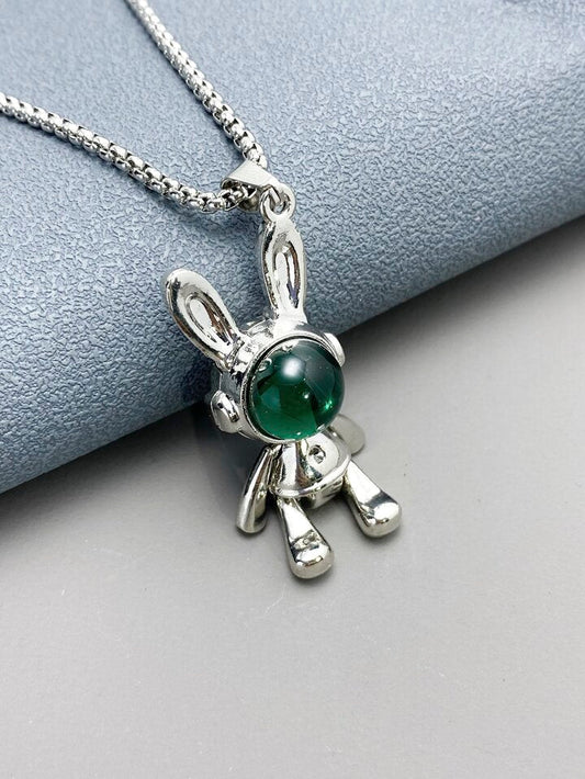 Sliver Beanie Rabbit Pendant Necklace Chain 50278
