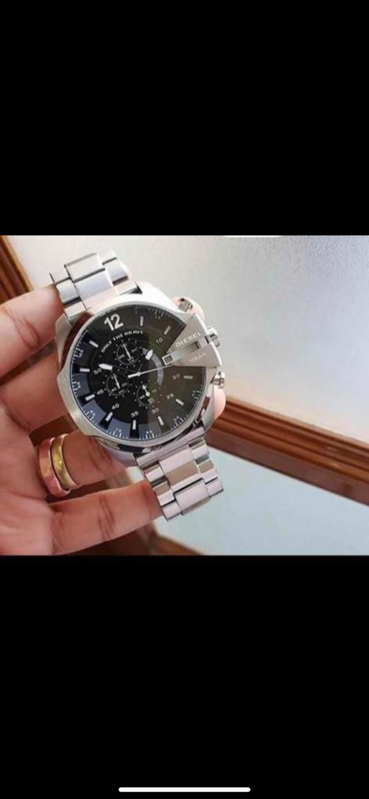 Eid Silver CHain Black Dial Jap Machinery Heavy Men's Watch 401053