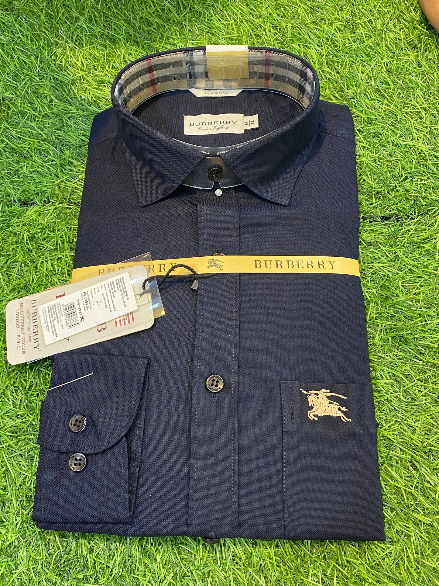 Navy Blue Rub Print Lycra Cotton Men’s Wear Shirt 110107