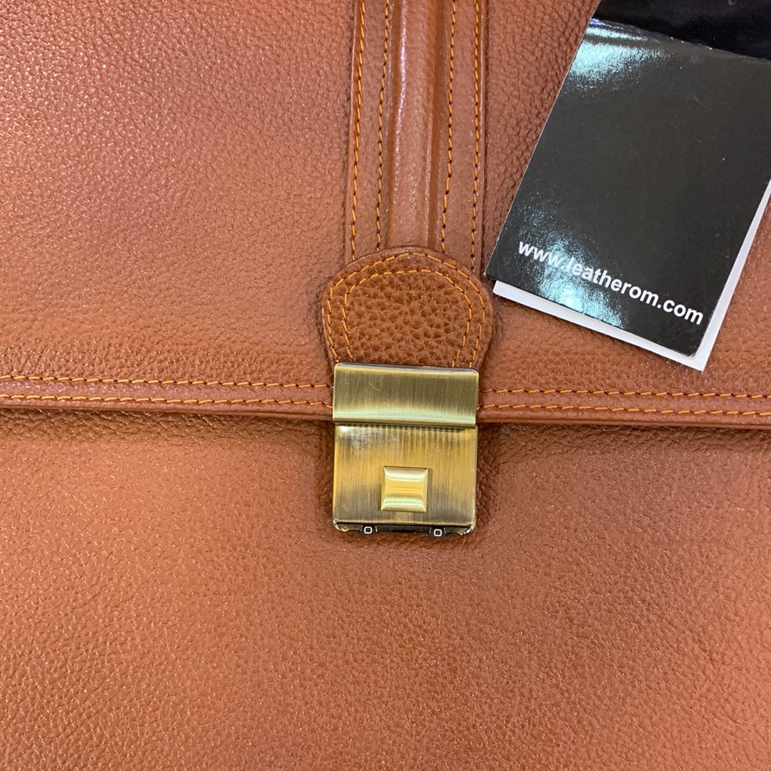 Brown colour Genuine Leather Heavy Quality Big Size Lock Laptop Bag 4213