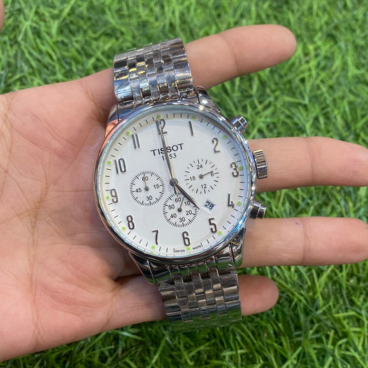 Sit Silver Chain White  Dial Chrono Working Men Watch