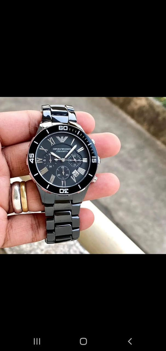 MRA Black Chain Black  Dial Chrono Ceramic Working Men Watch 401116
