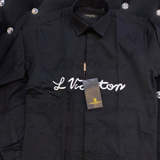 VL UOL LOU Black Colour VL Logo Embroidery Design Imported Lycra Cotton Fabric Men’s Shirt 916301