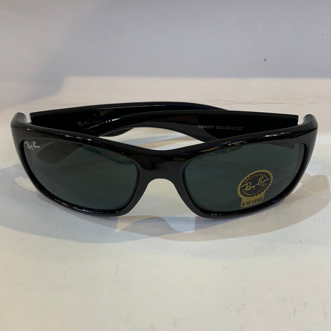 YAR RB Glossy Black Frame Black Shade Unisex Sunglass RB4177 55 20 127