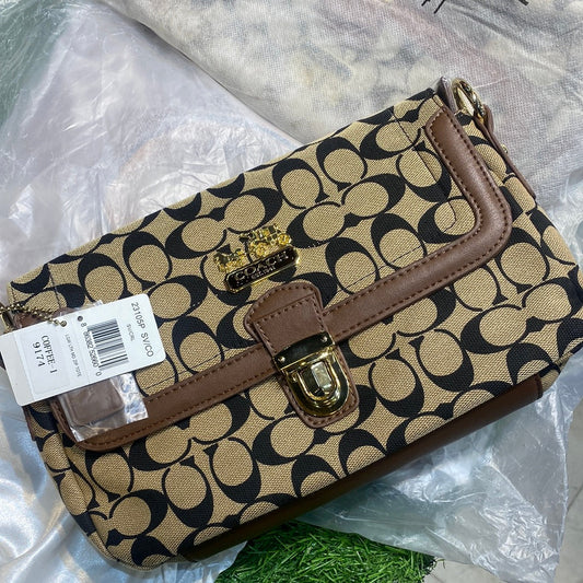 Cream Brown Black Gold Coach Ladies Girls Sling, Clutch, Purse Bag