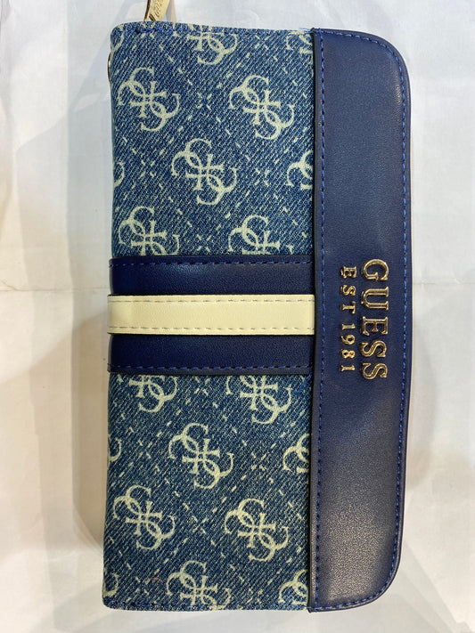 EUG Blue Colour With Monogram Genuine Leather Ladies Clutch 074403