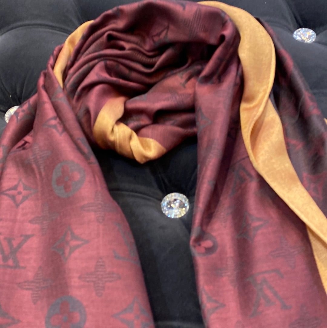 VL Lou Uol Brown Gold Colour VL Print Heavy Quality Muffler  9368
