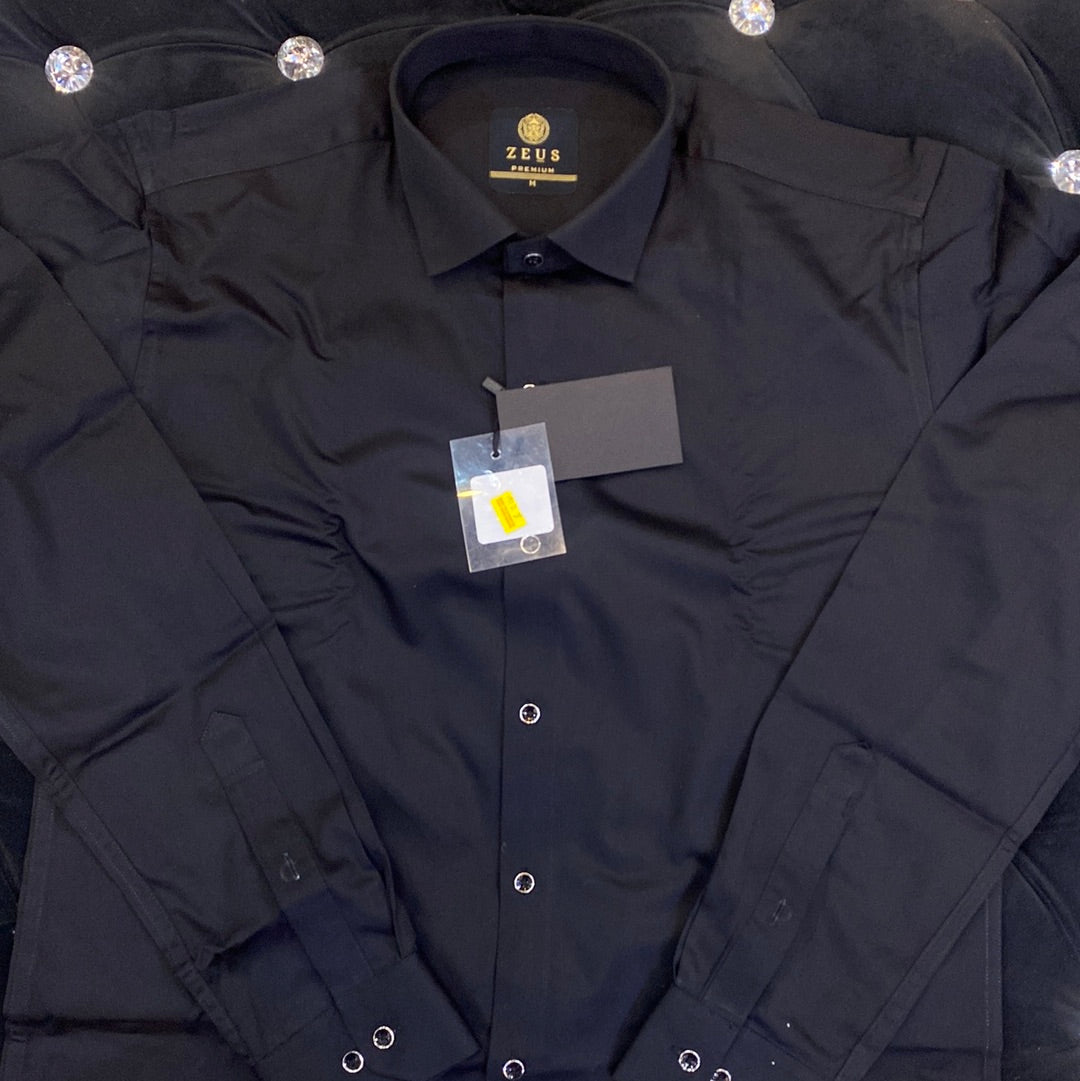 Zeus UEZ Black Colour Lycra Cotton Full Sleeve Premium Shirt 9128