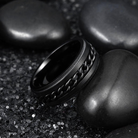 Black Plated Band Ring Stainless Steel Circle Premium Quality Men’s Ring 50237