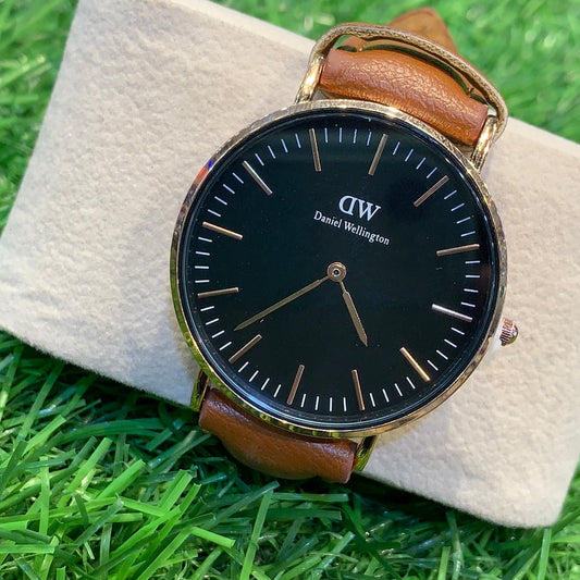 Brown Slim Strap Black Dial WD Men Watch 400556