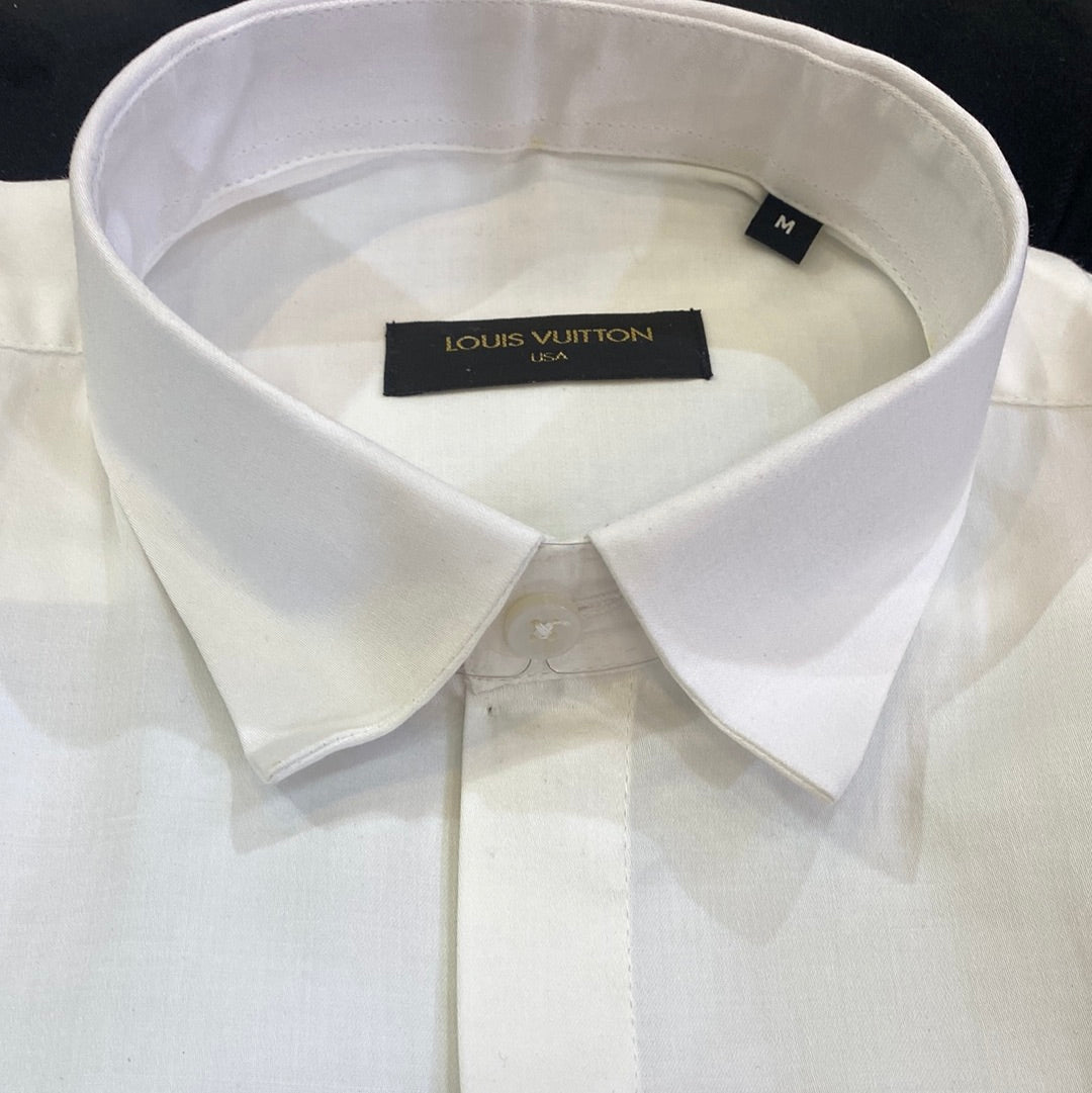 VL UOL LOU White Colour VL Logo Embroidery Design Imported Lycra Cotton Fabric Men’s Shirts 9162