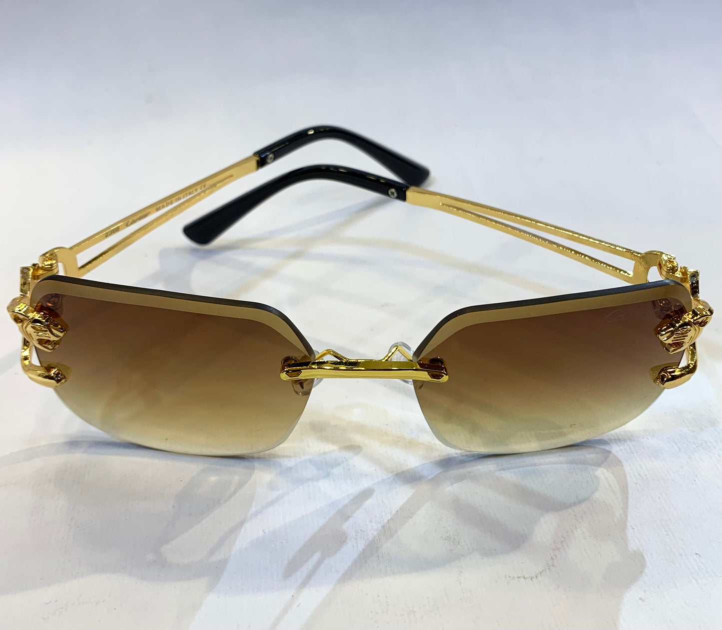 RAC Frameless Golden Black Stick Brown Shade Sunglass