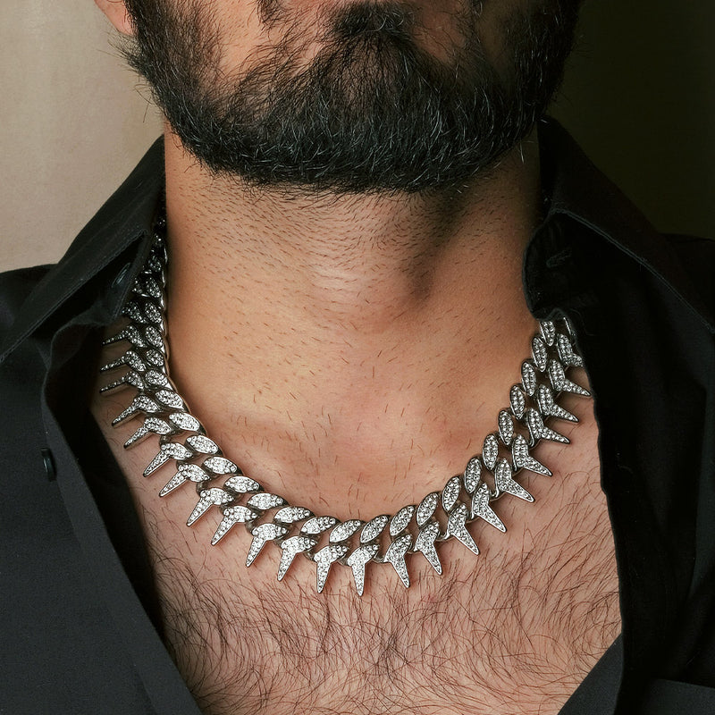 Sliver Cuban Diamond Studded Men Chain 502337