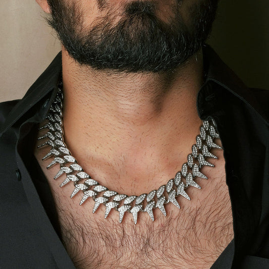 Sliver Cuban Diamond Studded Men Chain 502337