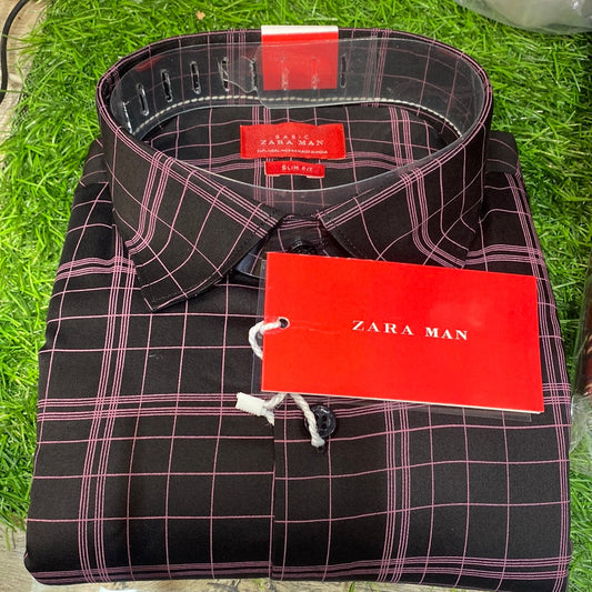 Black pink Check Shirt Zar Raz Zr Lycra Cotton Men’s Wear Shirt 110092