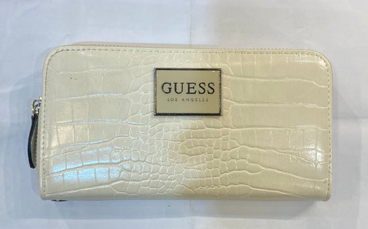 EUG White Colour With Big Logo Crocodile Print Genuine Leather Ladies Clutch 074400