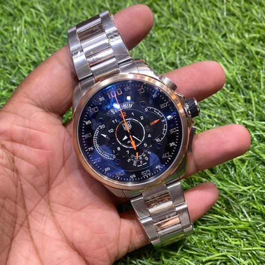 Gat Silver Copper Chain Copper Ring Black Dial Chrono Working Men’s Watch 401215