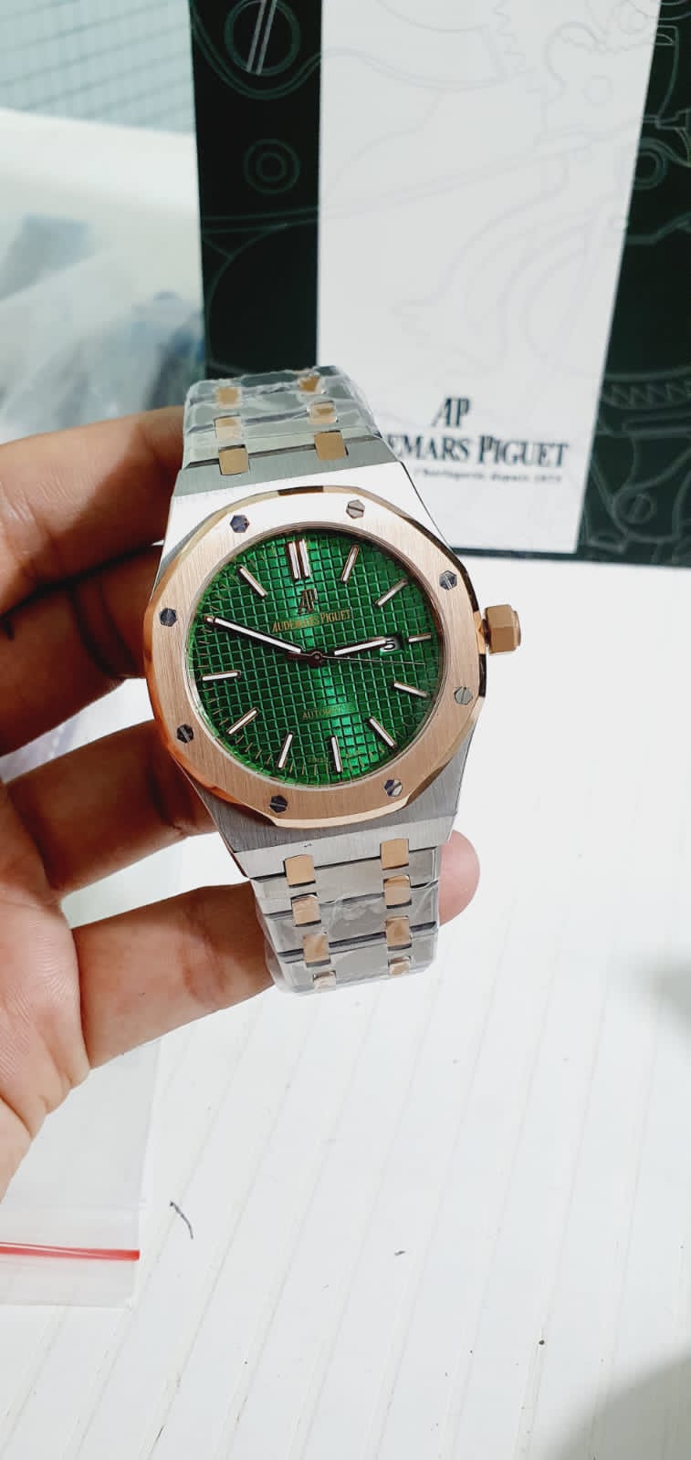 Silver Copper Heavy Chain Green Dial Automatic Top Premium Quality Watch For Men