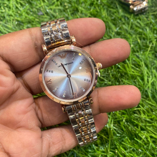 Copper Silver Chain Grey Stud Dial Ladies Watch