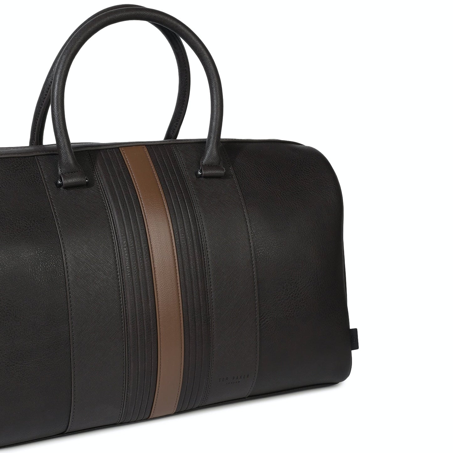 DET Black Colour Genuine Leather Premium Quality Striped Holdall Bag Unisex Hand Bag