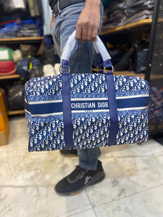 OID Navy Blue Cream Colour With Monogram Design Premium Quality Duffle Bag