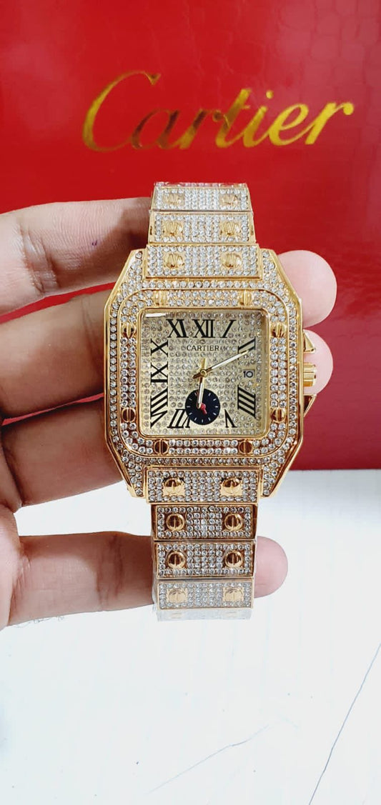 RAC Gold Diamond Chain White Dial Chrono working Men watch