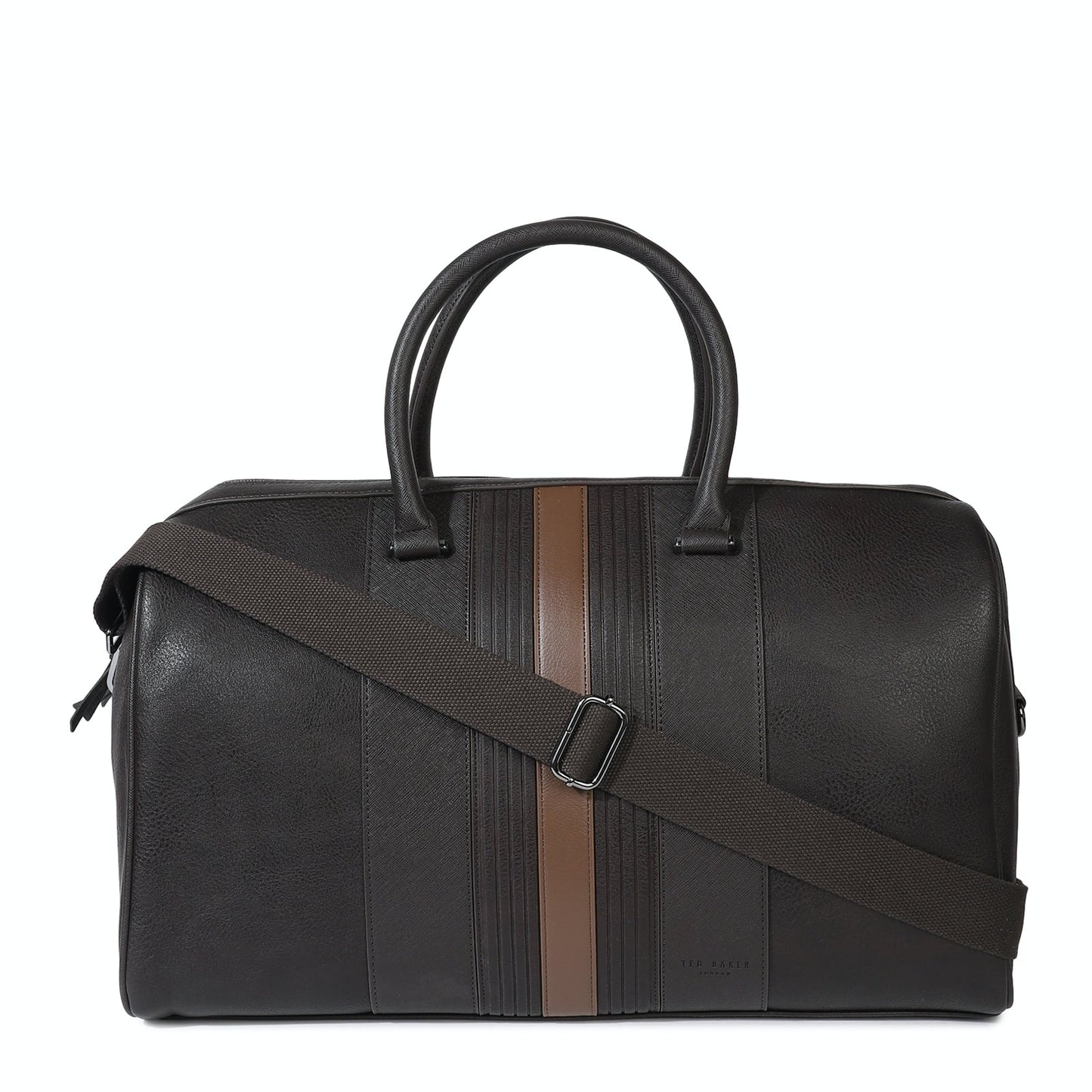 DET Black Colour Genuine Leather Premium Quality Striped Holdall Bag Unisex Hand Bag