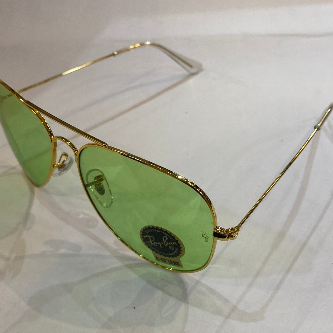 YAR RB Gold Frame Light Green Shade Unisex Aviator Sunglass RB 3026 60 14-135