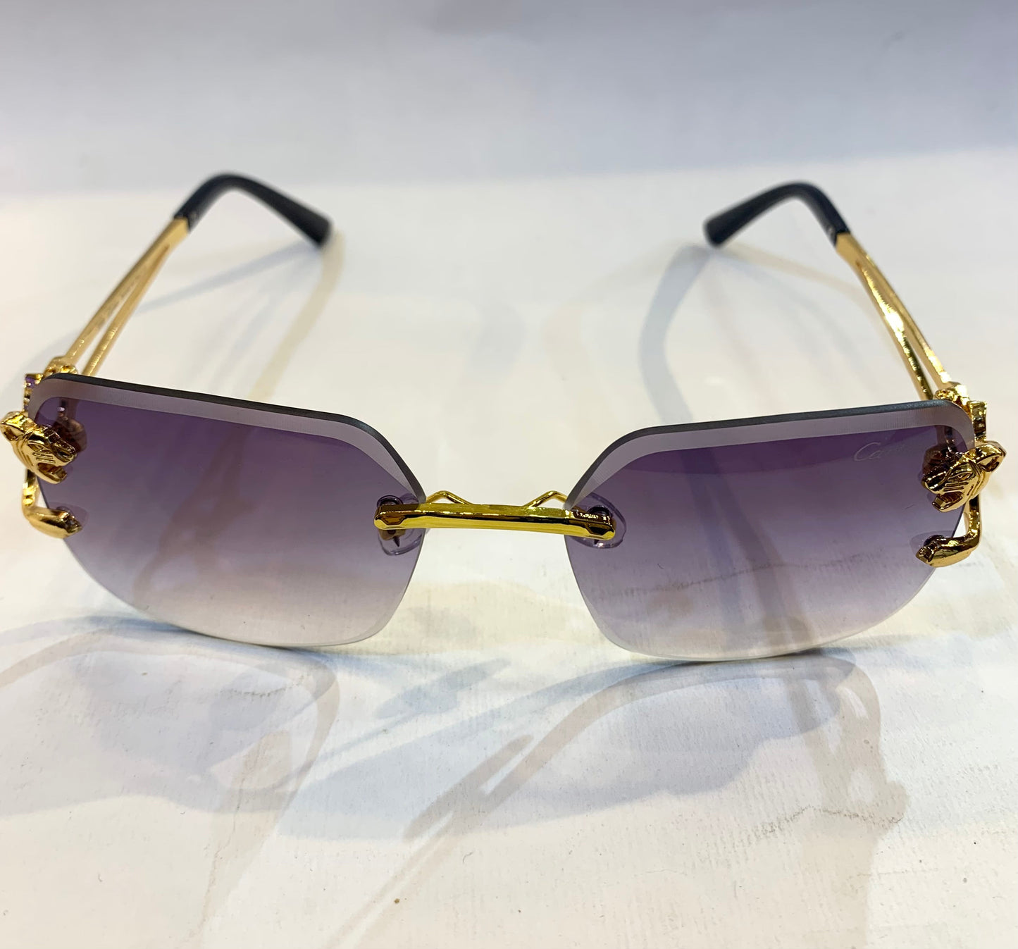 RAC Frameless Golden Black Stick Purple Shade Sunglass