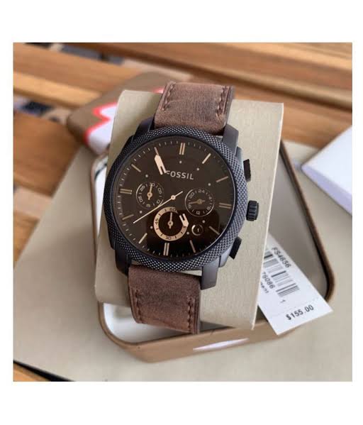 Sof Brown Strap Black Dial Chrono Working Watch For Men