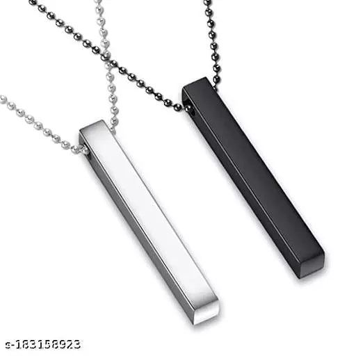 Black And Sliver Stainless Steel Bar Pendant Necklace for Men Women 35003