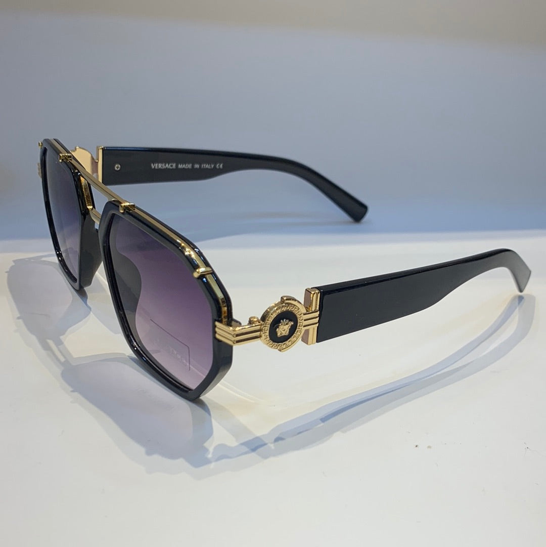 Rev Glossy Black Gold  Frame Purple Shade Unisex Sunglass 9556 62 18-143