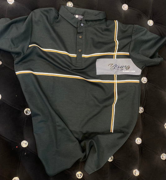 HUL Olive Green Colour With Print Lycra Fabric Collar TShirt 989131