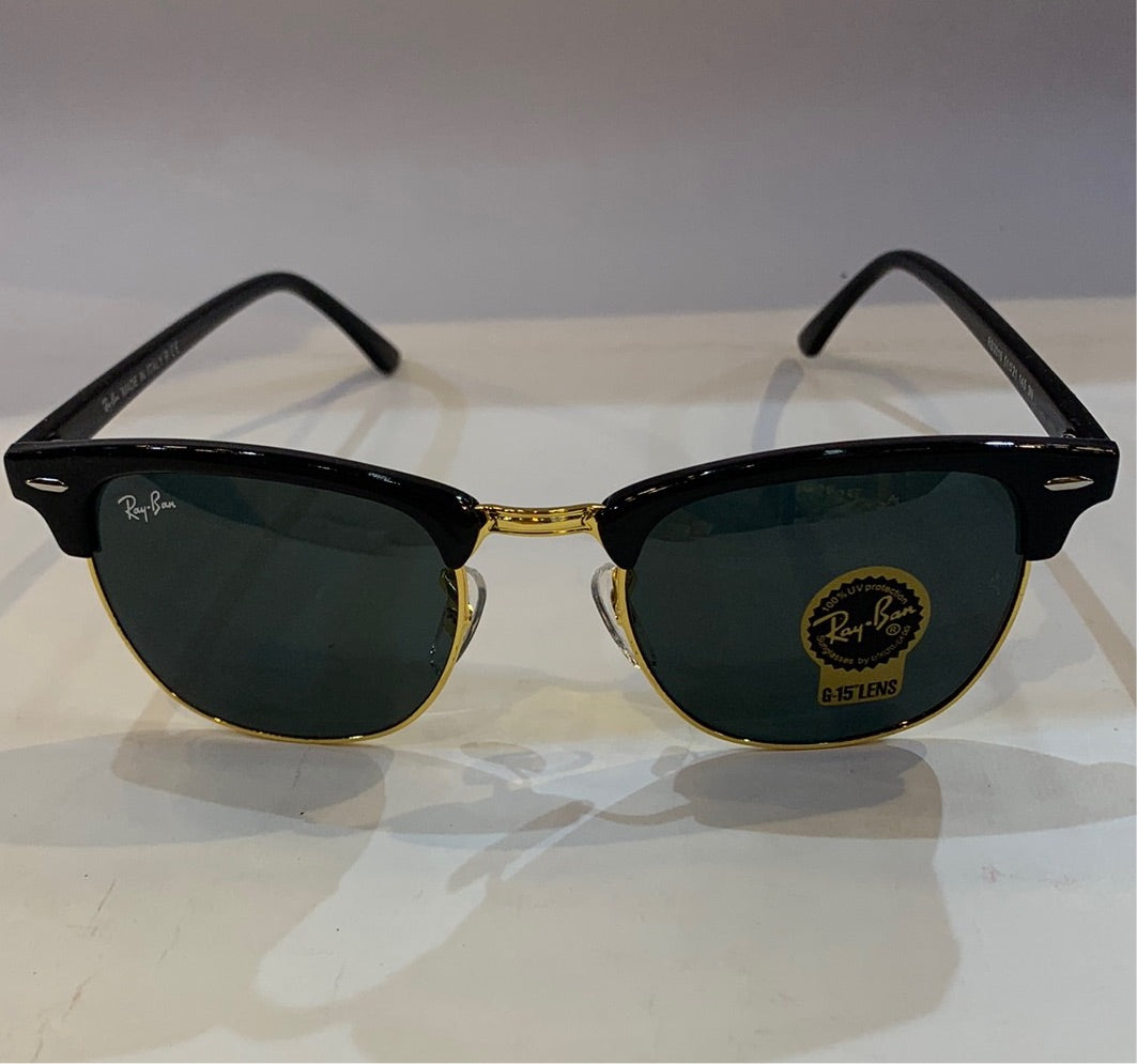 YAR RB Glossy Black Golden Frame Black Shade Unisex Sunglass RB3016 51 21 145