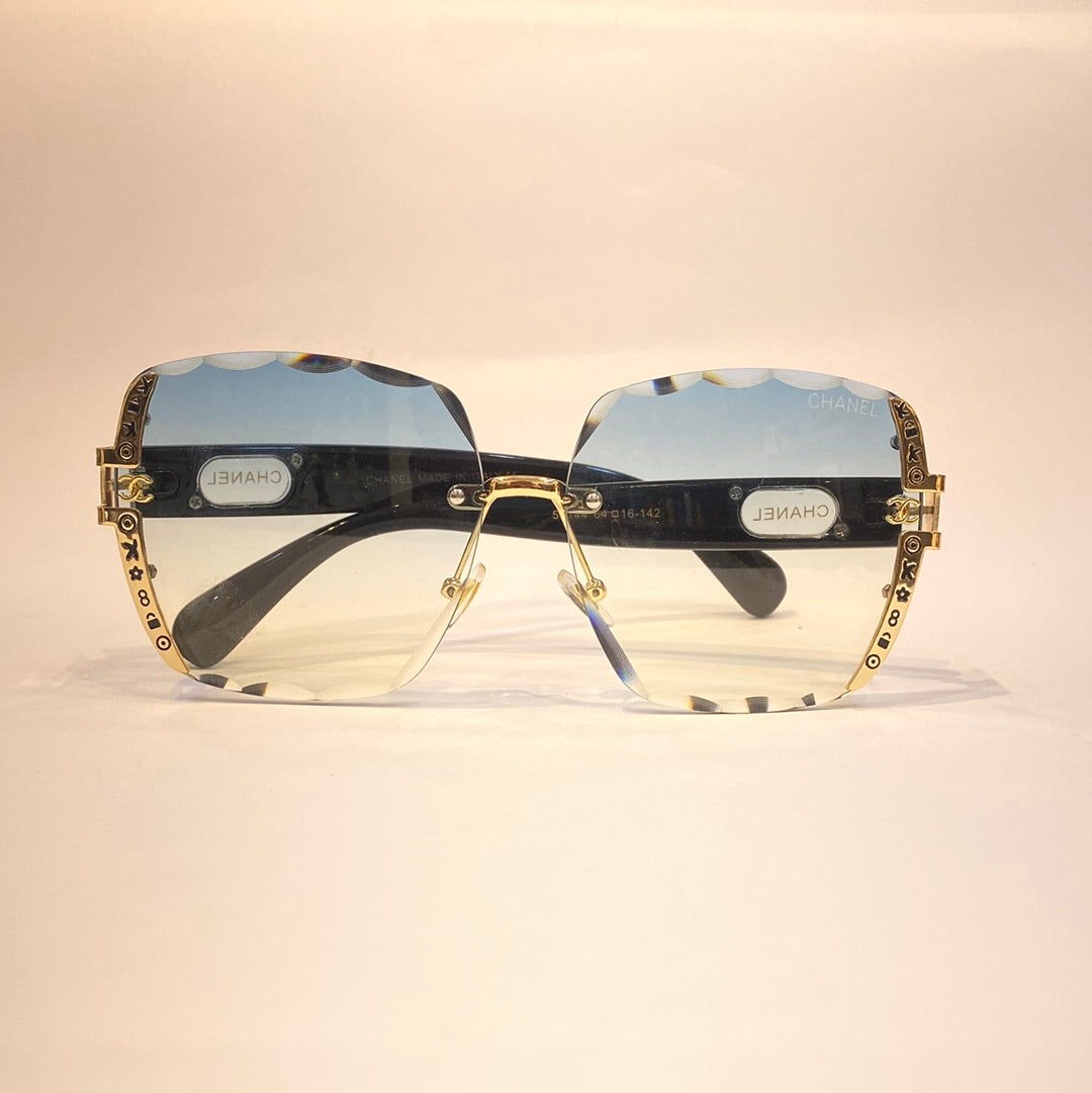 Ahc Golden Black Frame Sky Blue Shade Sunglass 5814464 16-142
