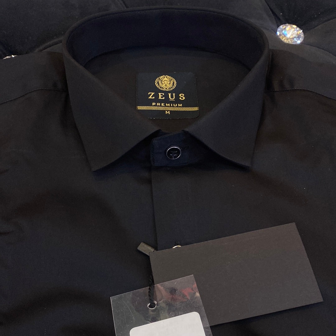 Zeus UEZ Black Colour Lycra Cotton Full Sleeve Premium Shirt 9128