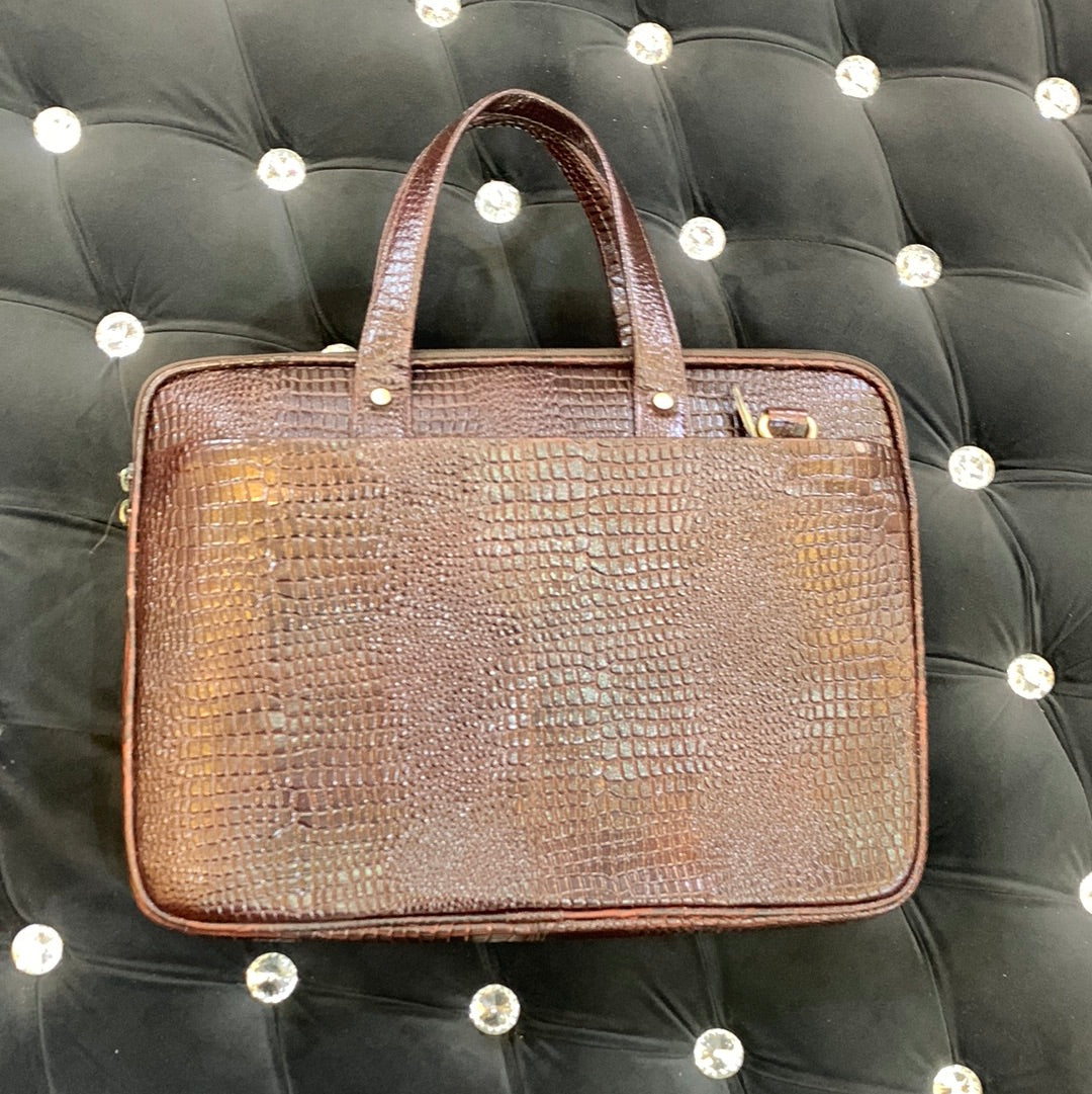 Cherry Colour Genuine Leather Heavy Quality Crock Print Laptop Bag 4218