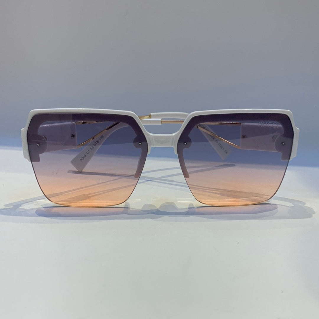 Cug White Gold Frame Purple Peach Shade Sunglass P003 C3 52 18-139