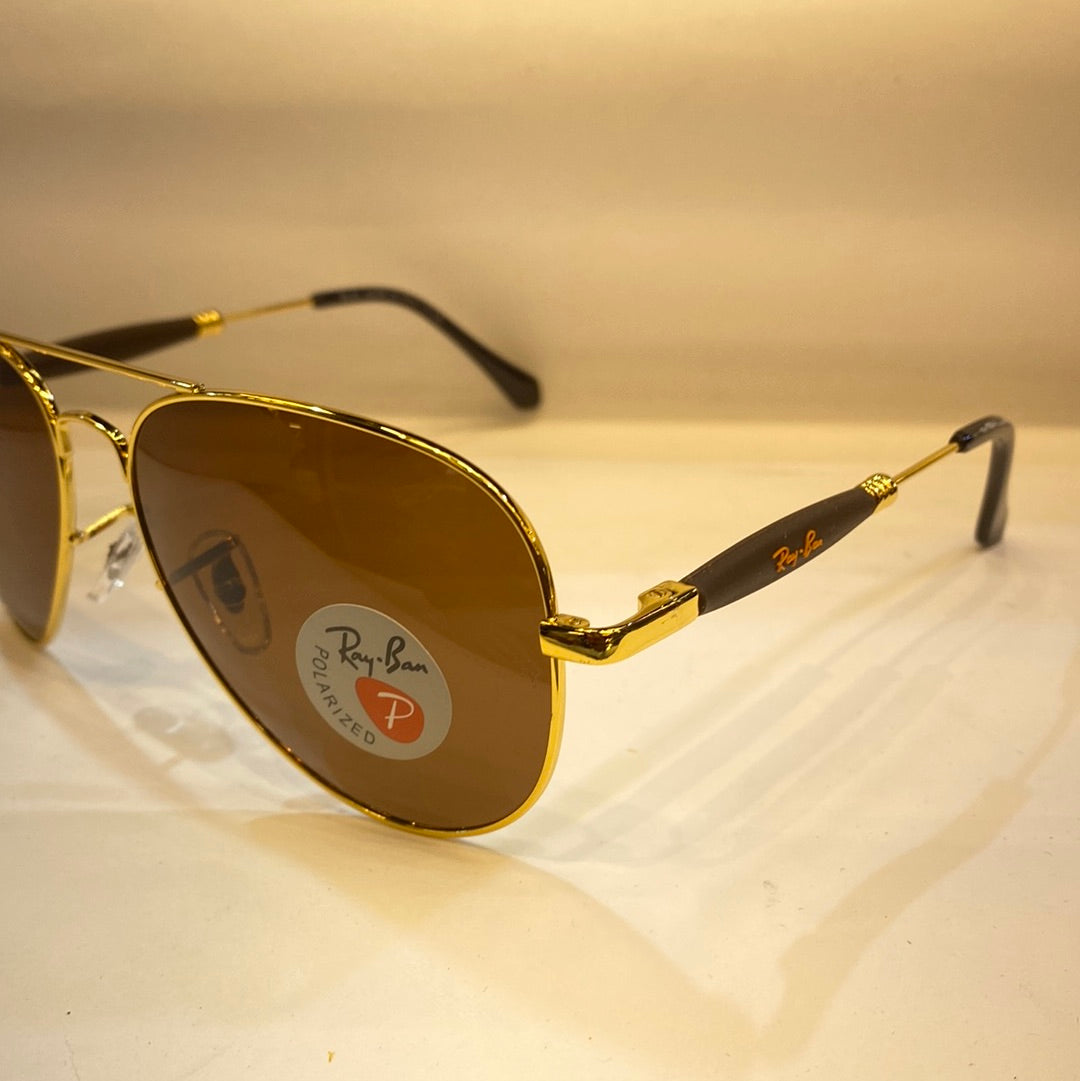 YAR RB Glossy Gold Brown Frame Brown Shade Unisex Aviator Sunglasses RB3518 58 14 140