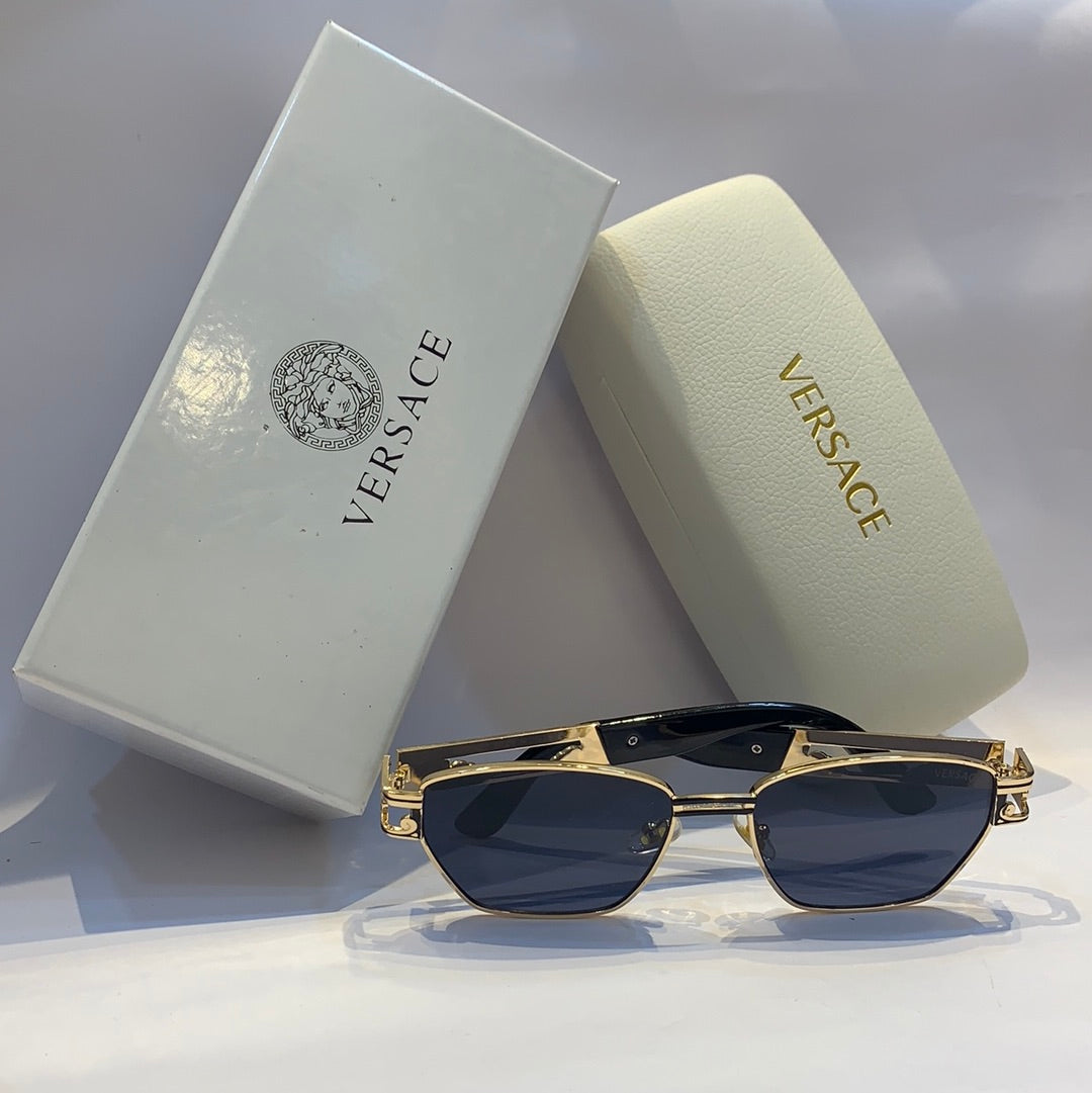 Ver rev Glossy gold Frame blue Shade Unisex Sunglass