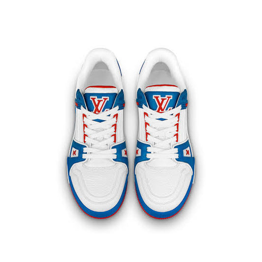 VL LOU UOL Blue White Red Colour with Monogrammed Design Trainer Sneaker Shoes