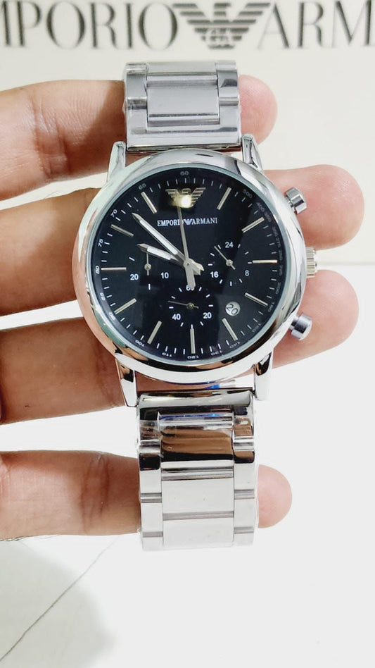 Mra Silver Chain Black Dial Chrono Working Men Watch