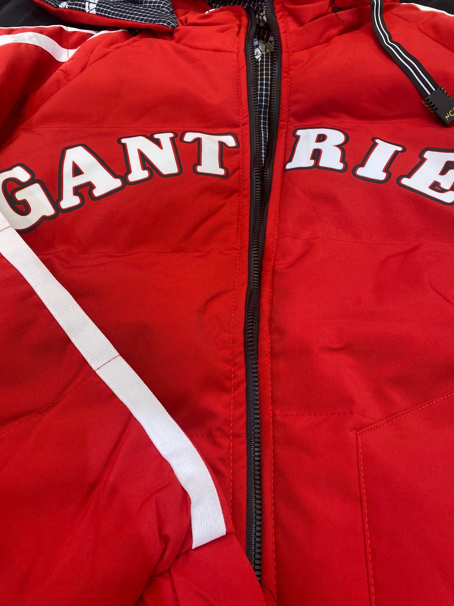 TNAG Red Colour Latter Printed Full Sleeves Solid Hooded Winter Reversible Jacket 89211