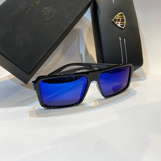YAM Glossy Black Frame Black Blue Tined Glass Black Shade Polarized Unisex Branded Sunglasses 56602P C3 50 18-140