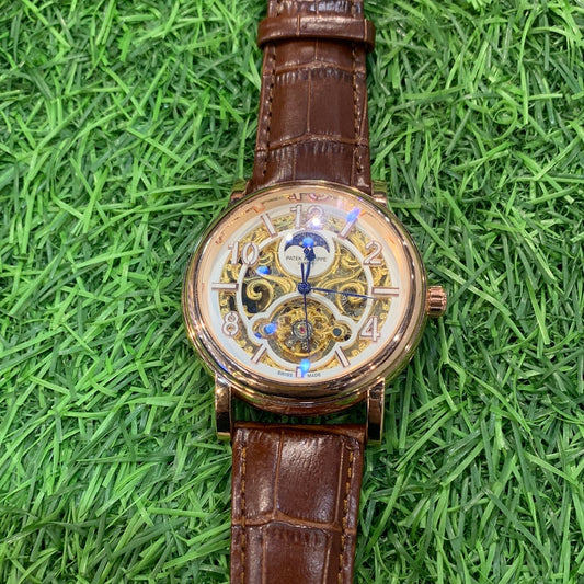 Tap Brown Strap White Gold Dial Automatic Men Watch